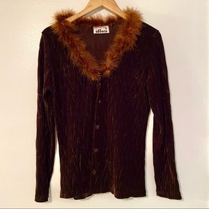 Vintage Fur Trim Cardigan Jacket